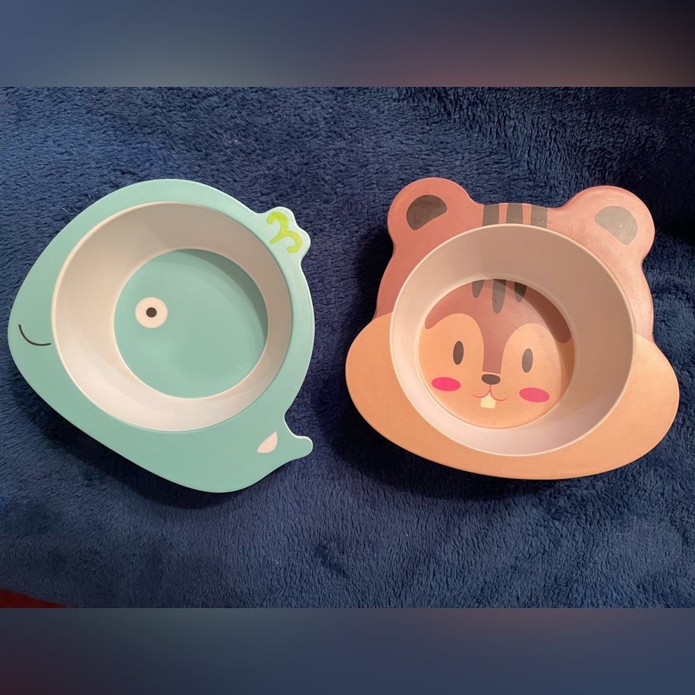 Whale & Squirrel Themed Bamboo Bowls Dinnerware Youth Toddler Eco Friendly